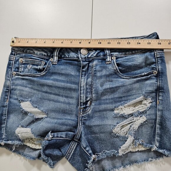 American Eagle Shorts Women 12 Blue Distressed Lace Cotton Stretch Beach Boho - Picture 4 of 16